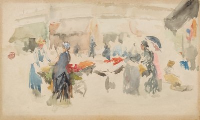 フラワーマーケット：ディエップ、1885年 作： James Abbott McNeill Whistler