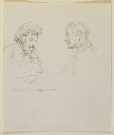 2人の男性の頭、1855-59年頃（オフホワイトの織り紙に鉛筆） 作： James Abbott McNeill Whistler