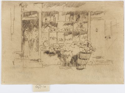 小さな八百屋、チェルシー、1884-86年頃（エッチング、紙にインク） 作： James Abbott McNeill Whistler