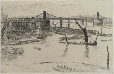 古いハンガーフォード橋、1861年（紙にエッチング） 作： James Abbott McNeill Whistler