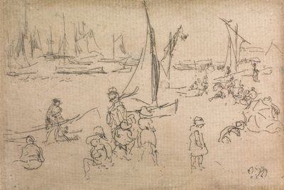 ポーツマスの子供たち、1887年の「海軍の見直し」と題された12のエッチングのセットから 作： James Abbott McNeill Whistler