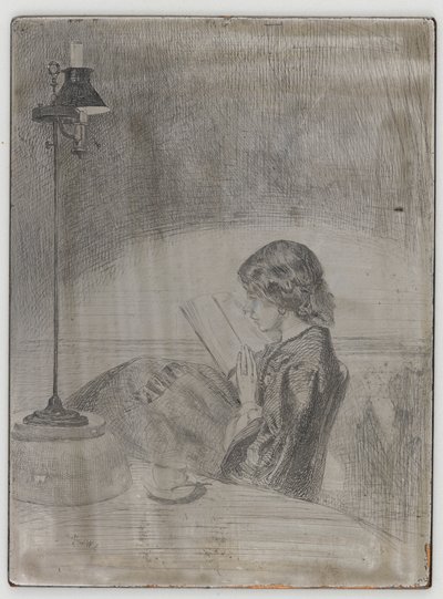 ランプライトで読む」1858年 作： James Abbott McNeill Whistler