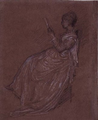 レイランド夫人のための習作「座って読書する女性」（紙にパステルチョーク 作： James Abbott McNeill Whistler