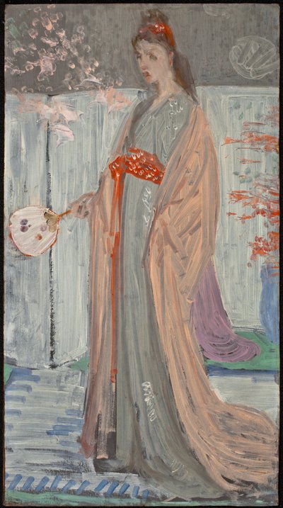 ローズとシルバーのスケッチ：磁器の国の王女、1863-64（ファイバーボードに油彩） 作： James Abbott McNeill Whistler