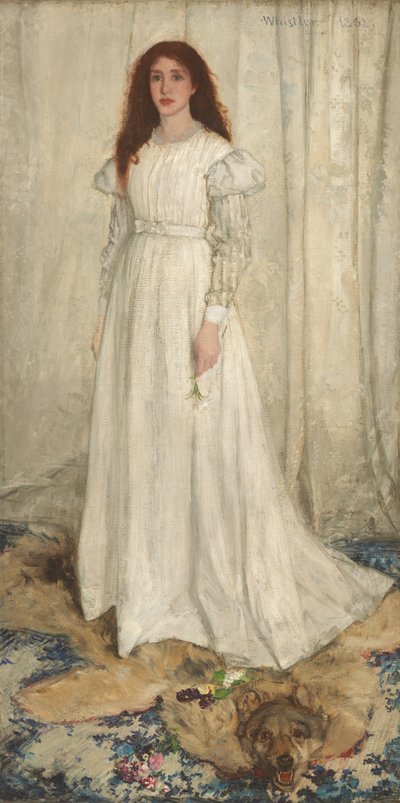 白の交響曲、第1番：白い少女、1862年。 作： James Abbott McNeill Whistler