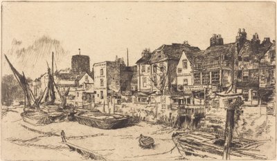 「アダムとイブ」、オールド チェルシー、1878 年。 作： James Abbott McNeill Whistler