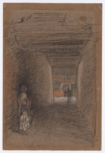 乞食たち--冬、1879年末か1880年初め（茶色の紙にチョークとパステル） 作： James Abbott McNeill Whistler