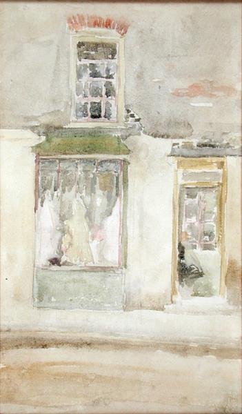The Dressmakers Shop、c.1897-98（紙にトイレ） 作： James Abbott McNeill Whistler
