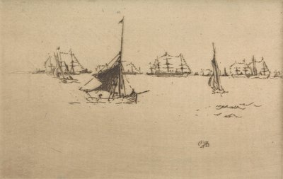 艦隊：夕方、1887年の「海軍の見直し」と題された12のエッチングセット 作： James Abbott McNeill Whistler