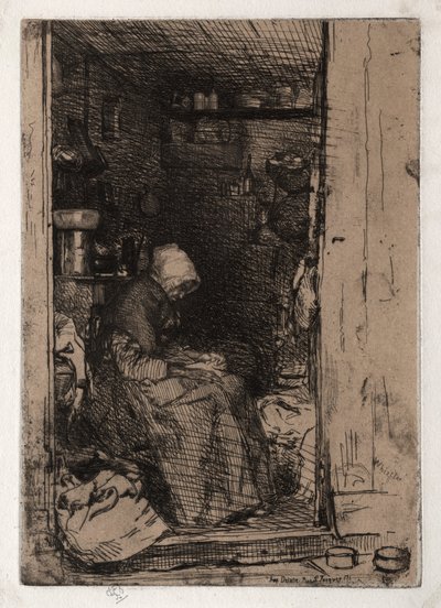 The Old Rag Woman、No. 10 from Twelves Etchings from Nature The French Set、1858。 作： James Abbott McNeill Whistler