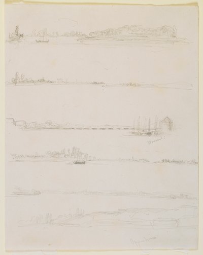1858年、WormsとOppeheim付近のライン川。 作： James Abbott McNeill Whistler