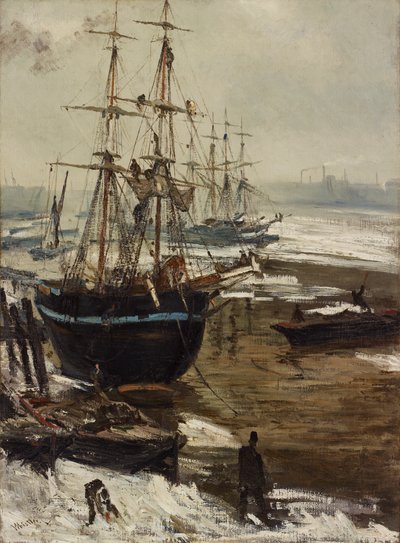 氷の中のテムズ川、1860 年。 作： James Abbott McNeill Whistler