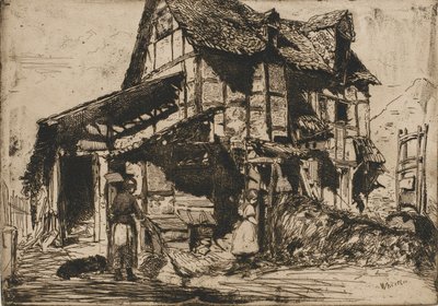 安全でない長屋。自然からの12のエッチングの一つ。フランスのセット、1858年。 作： James Abbott McNeill Whistler