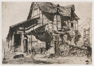 安全でない長屋。自然からの12枚のエッチングのうちの1枚 フランスのセット 1858年 作： James Abbott McNeill Whistler