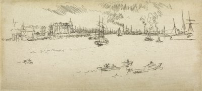 ティルバリー、1887年の「海軍の復習」と題された12のエッチングセットの1887 作： James Abbott McNeill Whistler