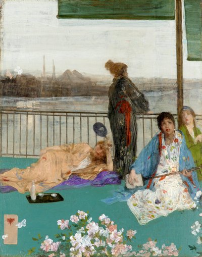 肌の色と緑の変化：バルコニー、c。 1870 作： James Abbott McNeill Whistler