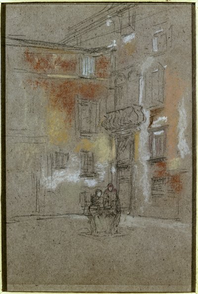 ヴェネツィアの中庭：Corte Bollani、1880（茶色の紙にチョークとパステル） 作： James Abbott McNeill Whistler