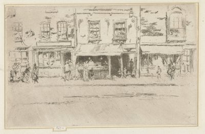チェルシーのヴィスウィンケル フィッシュ ショップ、ビジー チェルシー 作： James Abbott McNeill Whistler