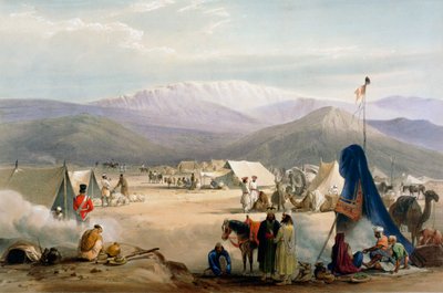 1838年から1842年の第一次アグロアフガン戦争、ボーラン峠の入り口にあるダドゥールのイギリス軍キャンプ 作： James Atkinson