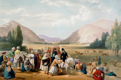 ドスト・モハマッド・カーンの降伏（カブール）、第一次アングロ・アフガン戦争、1838年～1842年 作： James Atkinson