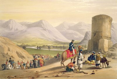「アフガニスタンのスケッチ」からのマイダンの谷、チャールズハゲ（1810-88）とルイハゲ（1806-85）によってヘンリーグレイブスによって出版されました（1842年） 作： James Atkinson