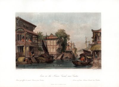 中国、カントン近くの湖南運河のシーン、c1840。 作： James B. Allen