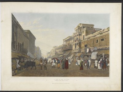 1826年の「カルカッタとその周辺の景色」からの、チットポア・ロードに通じるバザールの景色（手描きのアクアティント） 作： James Baillie (after) Fraser