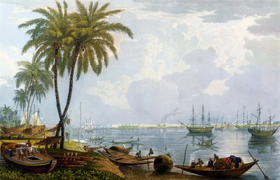 1837年にキッダーポアの反対側から見たカルカッタの景色、ロバートハヴェルザヤンガー（1793-1878）（アクアチント） 作： James Baillie Fraser