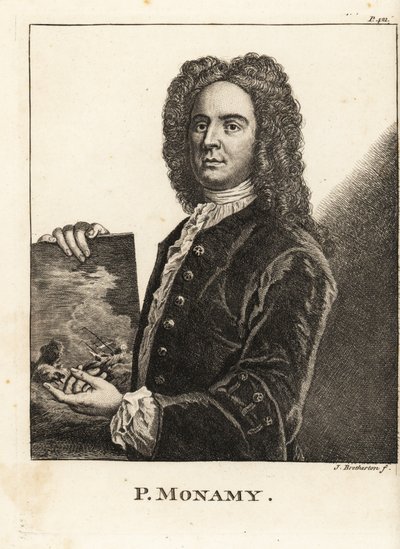 海の風景を手にしたイギリスの海洋画家、ピーター・モナミーの肖像 作： James Bretherton