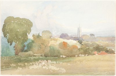 教会の尖塔のある風景、1828年。 作： James Bulwer