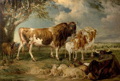 1837年の風景の中の牛、牛、子牛 作： James Charles Ward