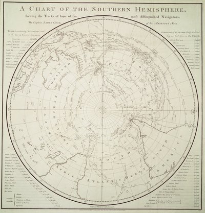 クック以前の旅と発見を示す南半球の図 作： James Cook