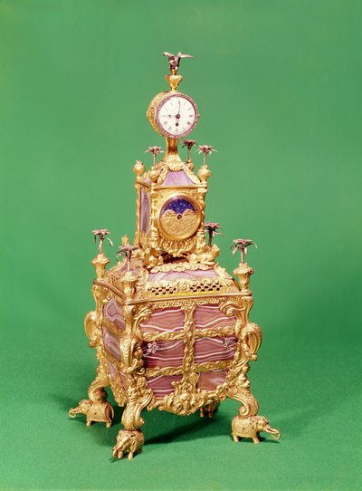 ジョージIIIミュージカル時計置き時計、1766年頃（オルモール、シルバー、アゲート）（829810も参照） 作： James Cox