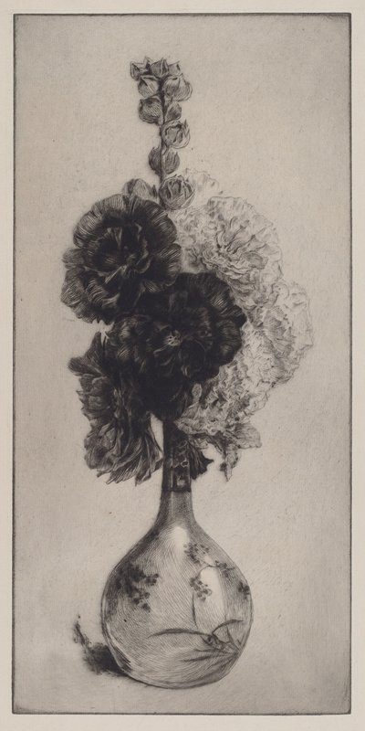 首の長い花瓶のタチアオイ 作： James David Smillie