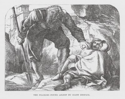 巨大な絶望によって眠っているのを発見された巡礼者たち（エングレーヴィング） 作： James Dawson Watson