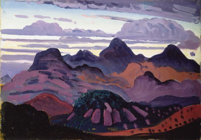 ディープトワイライト、ピレネー、1912-13年頃（パネルに油彩） 作： James Dickson Innes