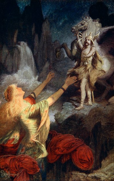 Helgi Hundingsbane returns to Valhalla」（1890年）。   作： James Doyle Penrose