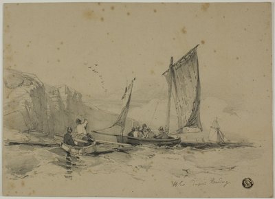 崖近くの釣り船 作： James Duffield Harding