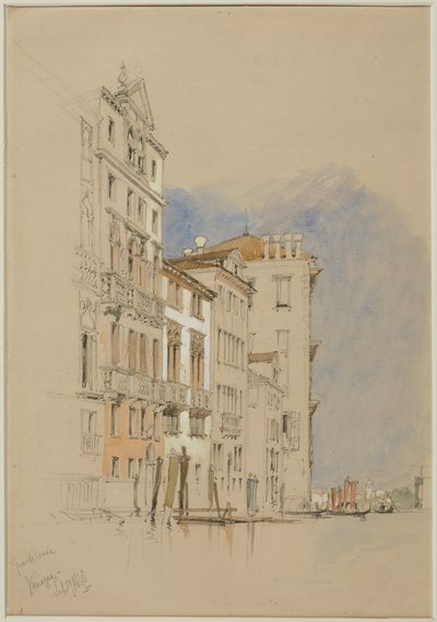 大運河、ヴェネツィア、1845年（織り紙に鉛筆とトイレ） 作： James Duffield Harding