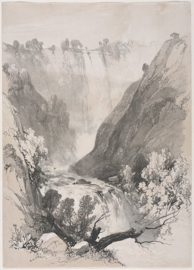 国内外でのスケッチ：テルニの滝、1830年。 作： James Duffield Harding