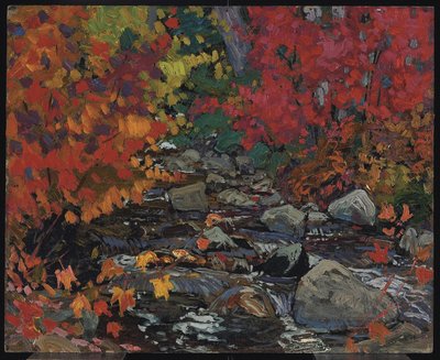 秋の紅葉、バチェワナ、アルゴマ、1919年頃（木材とパルプの複合ボードに油彩） 作： James Edward Hervey Macdonald