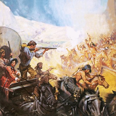 レッド・インディアンを撃ち殺すアメリカの開拓者たち 作： James Edwin McConnell