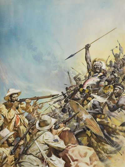 原住民と戦うボーア人（紙にグワッシュ） 作： James Edwin McConnell