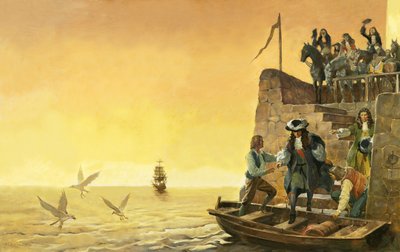 ジェームズ2世の出発（紙にグワッシュ） 作： James Edwin McConnell