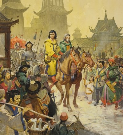 北京のマルコ・ポーロ、20世紀（グワッシュ、紙） 作： James Edwin McConnell