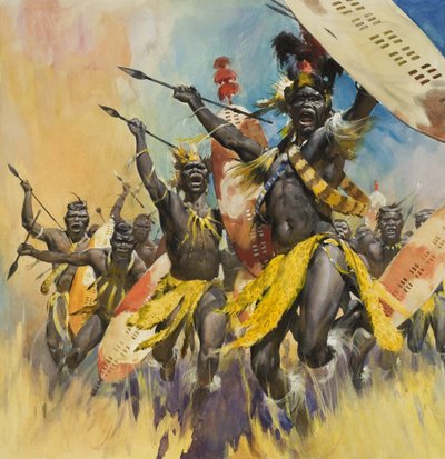 ズールーの戦士たち（紙にグワッシュ） 作： ジェームズ・エドウィン・マコーネル