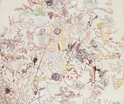 Demônios batendo em anjos e arcanjos 作： James Ensor