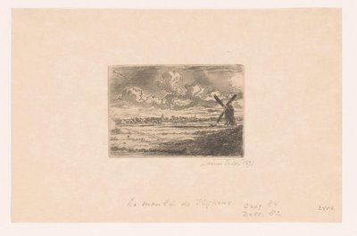 フォア グラウンドで風車とスライケンスのビュー ムーラン ア スライケンス 作： James Ensor