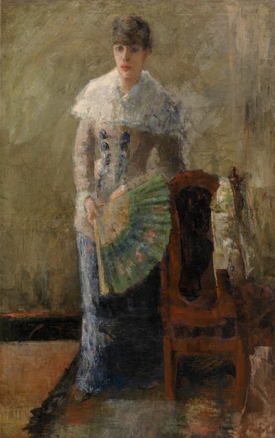 Nainen tuulettimella (öljy kankaalle, asennettu paneeliin) 作： James Ensor