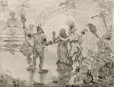 Les diables Dzitts et Hihanox conduisant le Christ aux enfers - The devils Dzitts and Hihanox lead Christ to hell 作： James Sidney Ensor